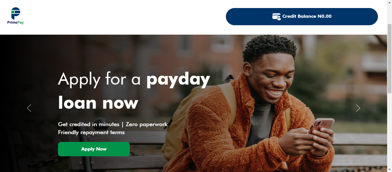 screenshot of primepay website